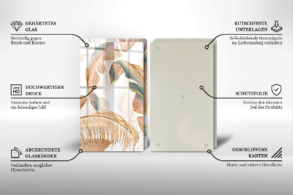 Tocător de bucătărie Pene și frunze Boho