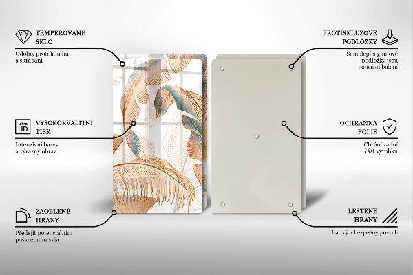 Tocător de bucătărie Pene și frunze Boho