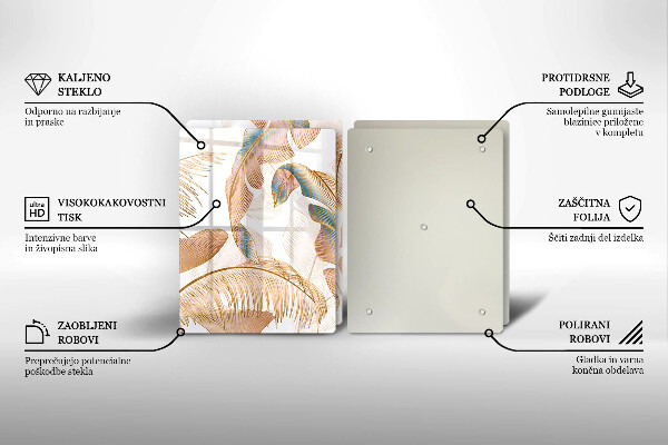 Tocător de bucătărie Pene și frunze Boho