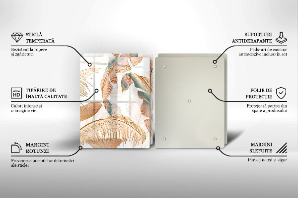 Tocător de bucătărie Pene și frunze Boho