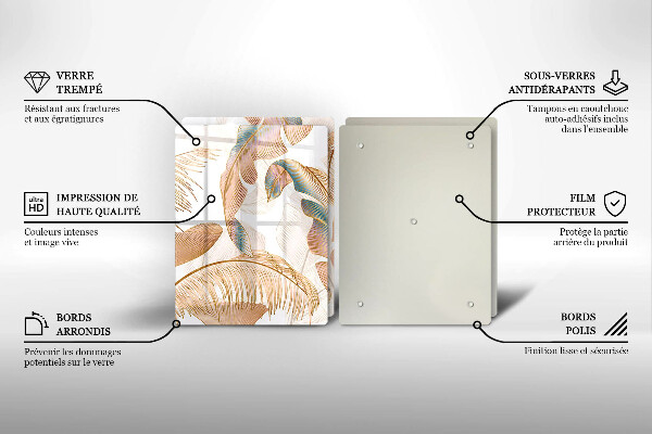 Tocător de bucătărie Pene și frunze Boho