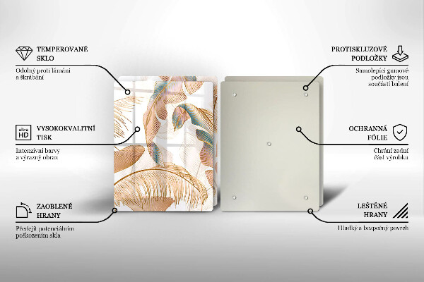 Tocător de bucătărie Pene și frunze Boho