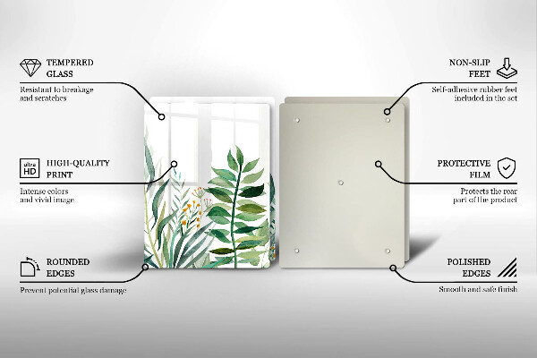 Tocător de bucătărie Ilustrație cu frunze de plante