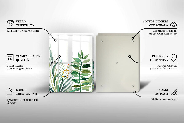 Tocător de bucătărie Ilustrație cu frunze de plante