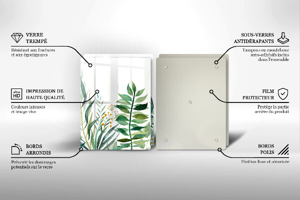 Tocător de bucătărie Ilustrație cu frunze de plante