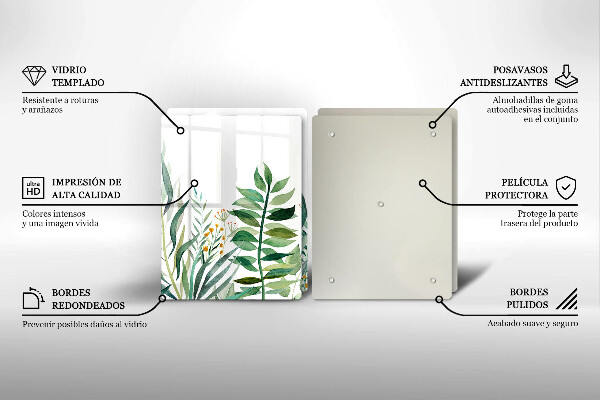 Tocător de bucătărie Ilustrație cu frunze de plante