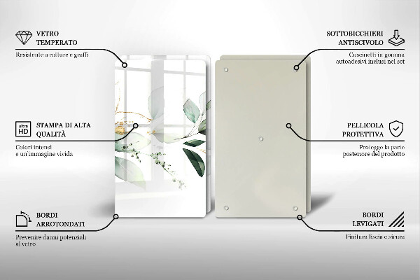 Tocător de bucătărie Acuarelă frunze