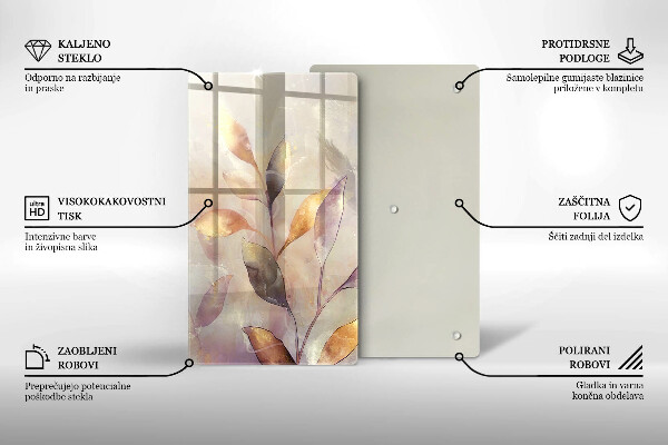 Tocător de bucătărie Frunze boho pictate