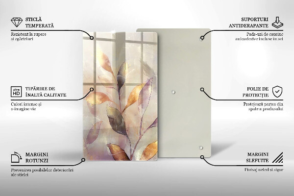 Tocător de bucătărie Frunze boho pictate