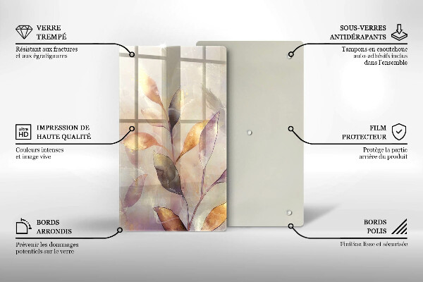 Tocător de bucătărie Frunze boho pictate