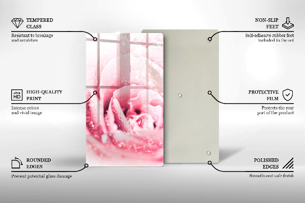 Tocător de bucătărie Picături de rouă și floare de trandafir