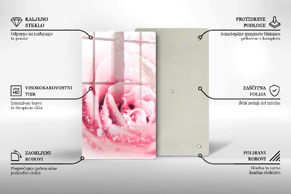 Tocător de bucătărie Picături de rouă și floare de trandafir