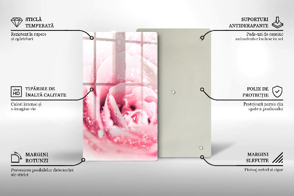 Tocător de bucătărie Picături de rouă și floare de trandafir
