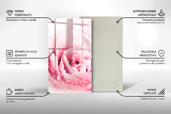 Tocător de bucătărie Picături de rouă și floare de trandafir
