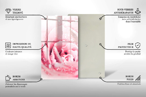 Tocător de bucătărie Picături de rouă și floare de trandafir