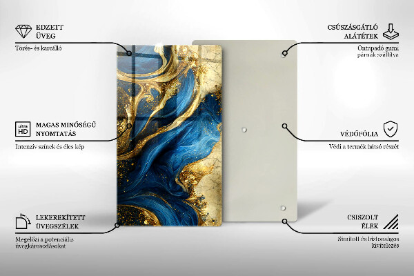 Tocător din sticlă Marmură albastră și aurie