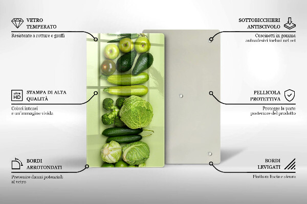 Tocător din sticlă Fructe și legume verzi