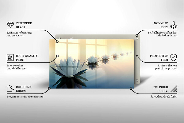 Tocător din sticlă Flori de crin pe apă