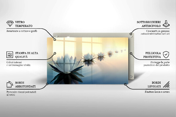 Tocător din sticlă Flori de crin pe apă