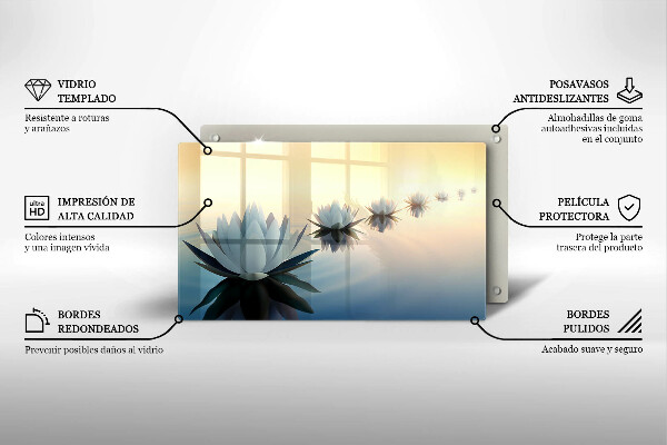 Tocător din sticlă Flori de crin pe apă