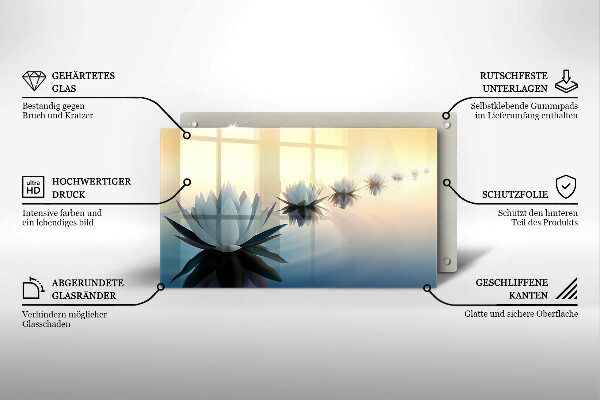 Tocător din sticlă Flori de crin pe apă