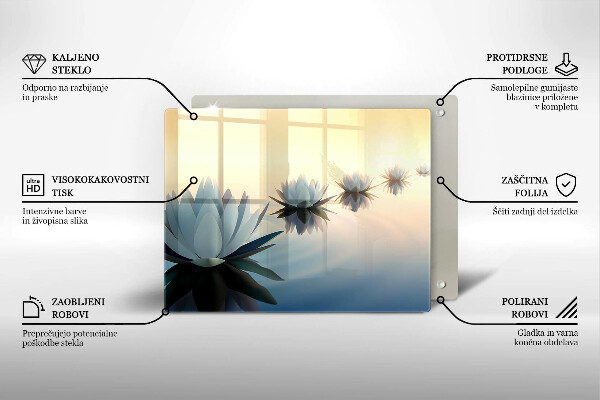 Tocător din sticlă Flori de crin pe apă