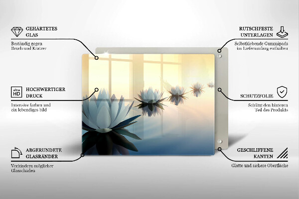 Tocător din sticlă Flori de crin pe apă