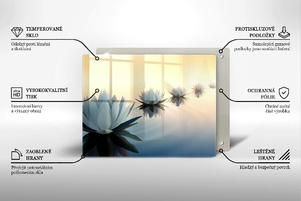 Tocător din sticlă Flori de crin pe apă