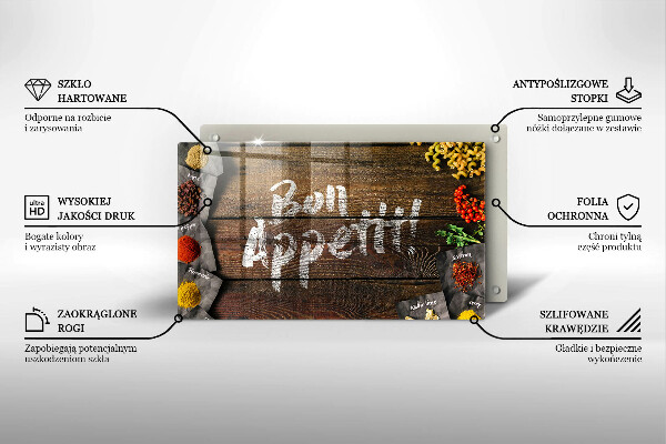 Tocător din sticlă Plăci cu inscripții Bon appetit