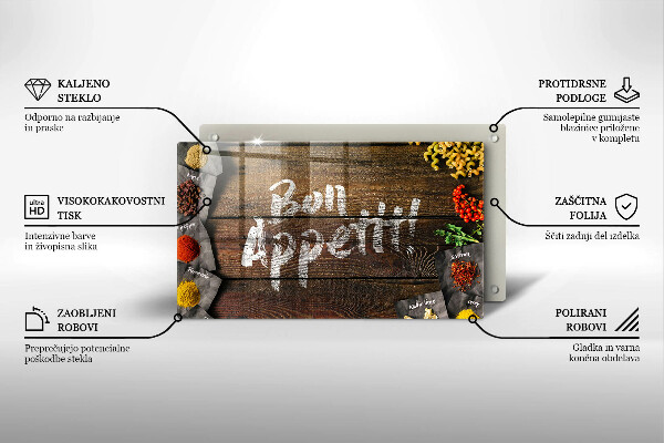 Tocător din sticlă Plăci cu inscripții Bon appetit