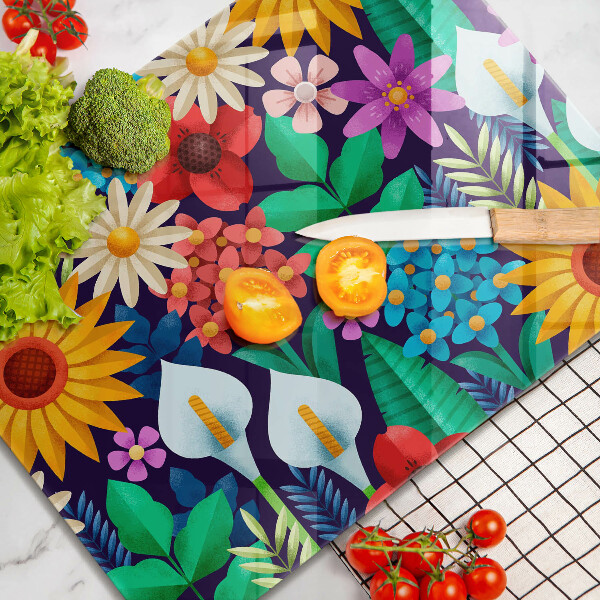 Tocător din sticlă Ilustrație de luncă cu flori