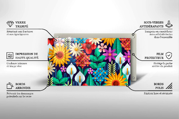 Tocător din sticlă Ilustrație de luncă cu flori