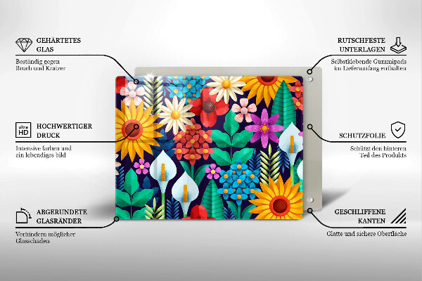 Tocător din sticlă Ilustrație de luncă cu flori