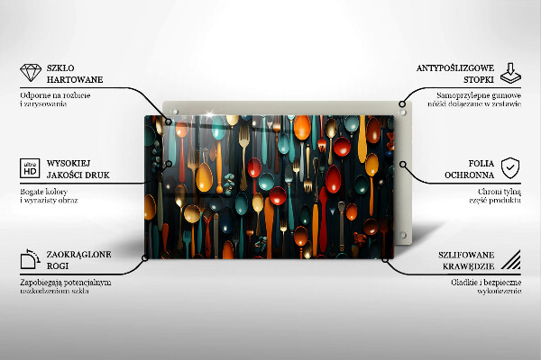 Tocător din sticlă Linguri și furculițe colorate