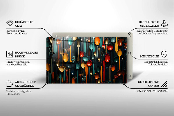 Tocător din sticlă Linguri și furculițe colorate