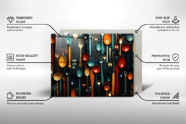 Tocător din sticlă Linguri și furculițe colorate