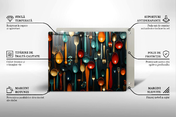 Tocător din sticlă Linguri și furculițe colorate