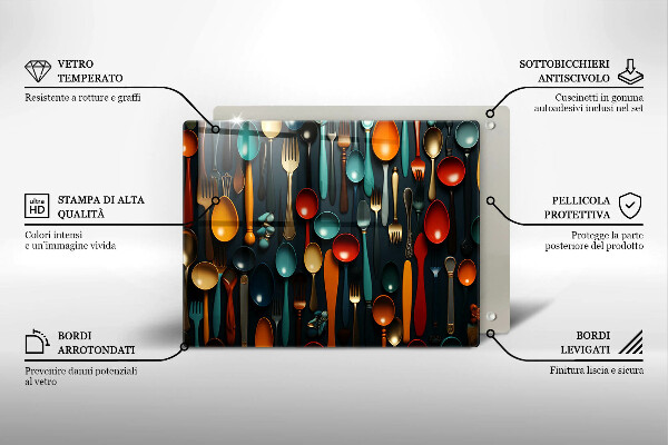 Tocător din sticlă Linguri și furculițe colorate