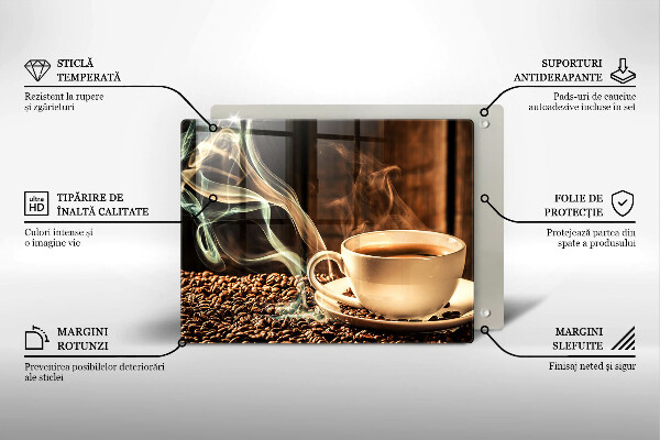 Tocător din sticlă ceașcă și boabe de cafea