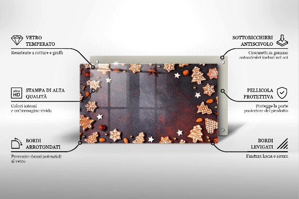 Tocător din sticlă Crăciun turtă dulce