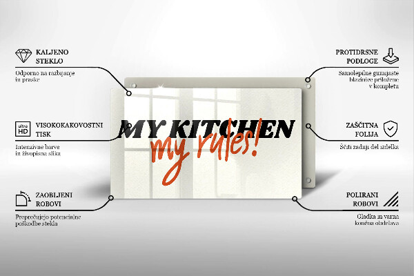 Tocător din sticlă My kitchen my rules