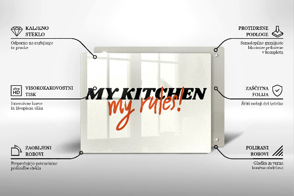 Tocător din sticlă My kitchen my rules