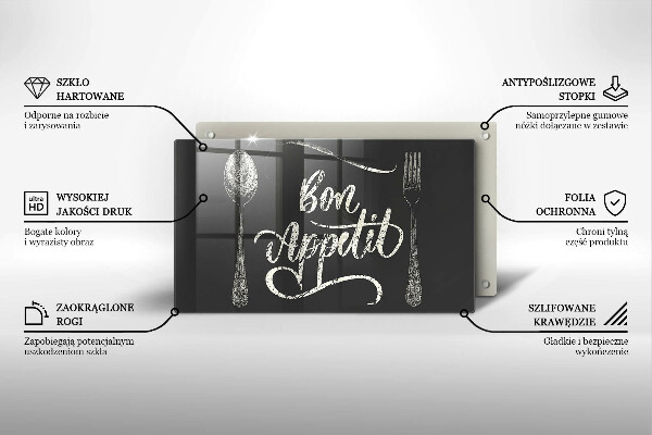 Tocător din sticlă Inscripție Bon appetit