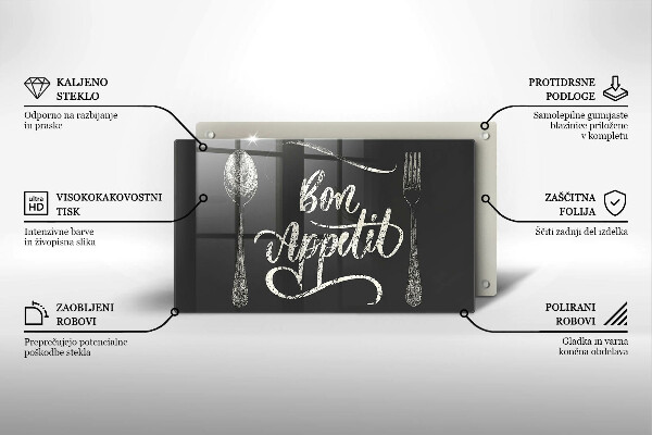 Tocător din sticlă Inscripție Bon appetit