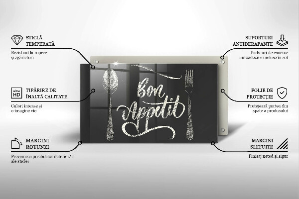 Tocător din sticlă Inscripție Bon appetit