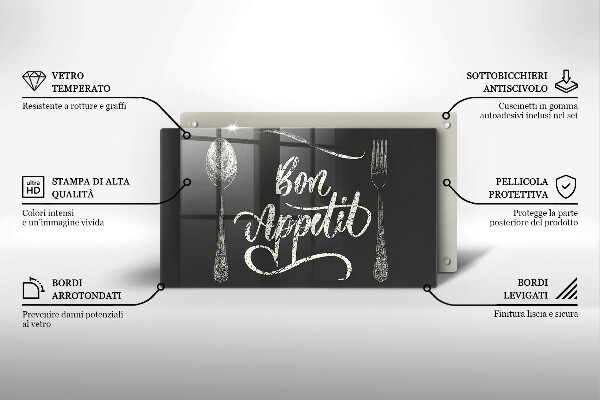 Tocător din sticlă Inscripție Bon appetit