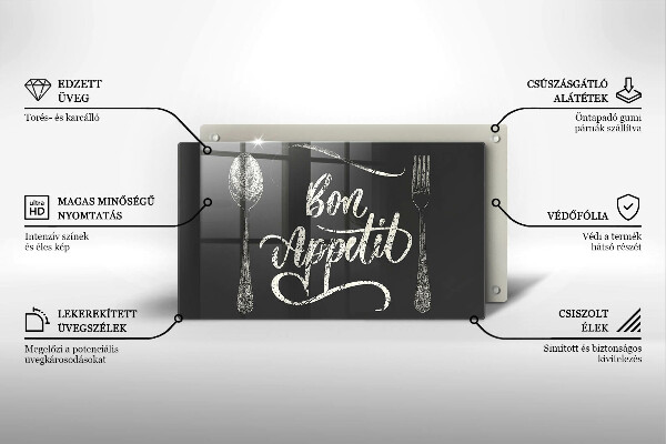 Tocător din sticlă Inscripție Bon appetit