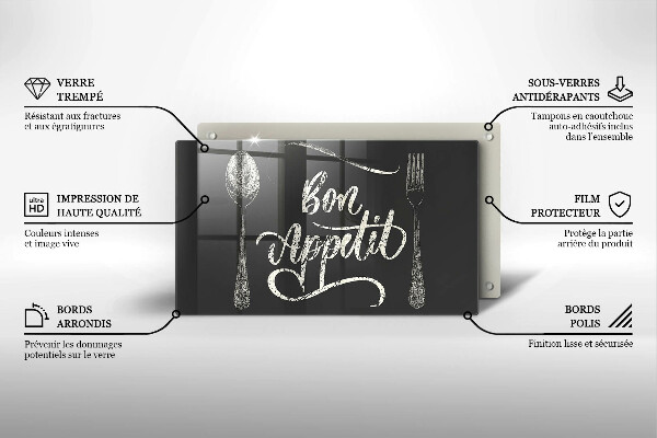 Tocător din sticlă Inscripție Bon appetit