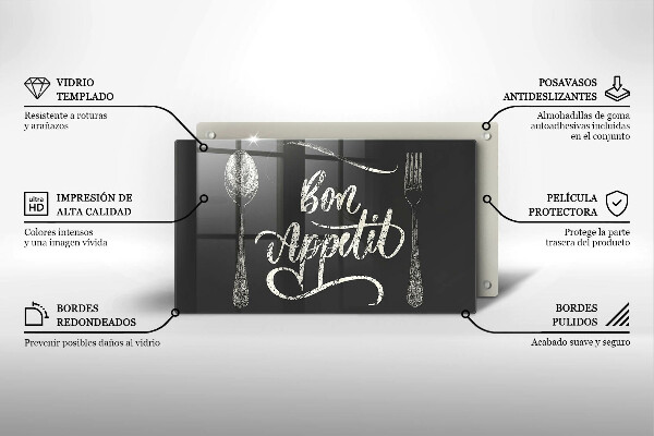 Tocător din sticlă Inscripție Bon appetit