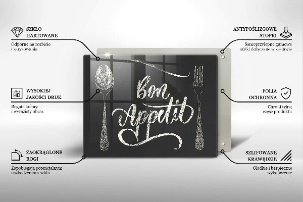 Tocător din sticlă Inscripție Bon appetit